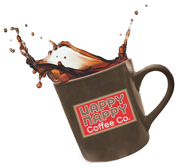 Happy Happy Coffee Co Logo on a cup of coffee